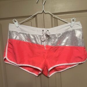 OP Silver and coral Athletic Shorts with Color-Block Design